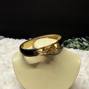 Black embossed leather and Italian 24kt gp bangle appr 7.5”